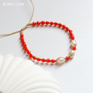 Crystal Beads Bracelet With Original Pearls Handmade in Bali